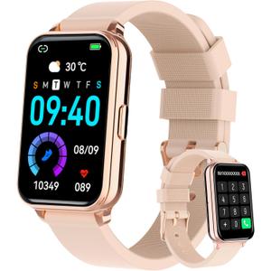 Smart Watch Fitness Tracker Make/Answer calls for Women Men with Heart Rate Blood Oxygen Sleep Monitor Sports Modes Step Calorie Counter IP68 Waterproof for Android Phones iPhone (Rectangle, Pink)