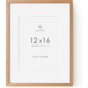 12x16 Oak Picture Frames, 12x16 Natural Wood Frame with Mat to 8.5x11, 16x12 Frame for Wall, Set of 1