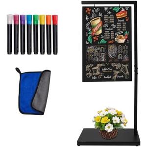 Amazon.com : Pubell Chalkboard Signs with Stand, Black Metal Easel,18.3" x 11.8" Double-Sided Hanging Outdoor Chalkboard Sign for Cafe Bar, Bistro, Florist, or Wedding : Office Products