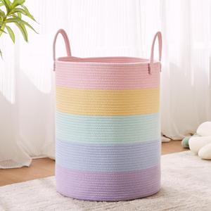Rainbow Girls Kids Hamper Laundry Basket for Baby Nursery Clothes Blanket Basket for Toy Pastel Unicorn Woven Rope Hamper in Playroom Bedroom (Regular)