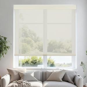 Persilux Free-Stop Cordless Roller Shades for Windows Light Filtering Shades, 5% Openness Solar Screen Semi Sheer Roller Blinds UV Protection for Office and Home. Easy to Install 35.5"W x 72"H, Beige