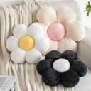 Flower Pillows, Decorative Pillows for Couch, Cute Daisy Pillow for Bed, Flower Shaped Decorative Throw Pillow Room Decor (Black, 14.9 Inches)