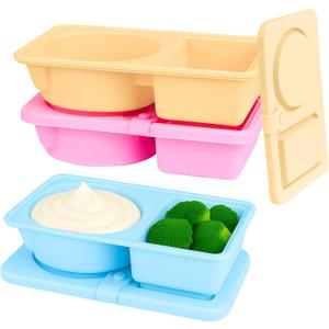 3 Pack Reusable Silicone Snack Containers with Lids, Double Compartment Snackle Box Containers, Small Snackle Box For Travel, Picnics, or Office Meals