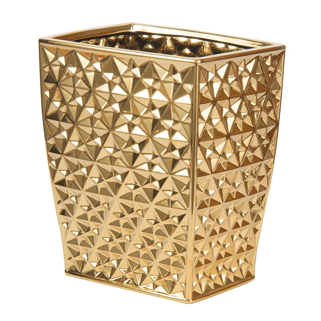 Ceramic Gold Square Garbage Can Kitchen Trash Cans - Wastebasket, Garbage Container Bin for Bathroom, Bedroom, Kitchen, Home Office, and Kids Room, Holds Waste
