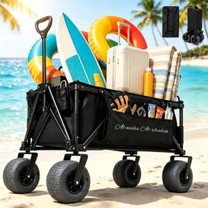Collapsible Beach Wagon with Big Wheels, 200 L / 440 lb Utility Wagon Cart