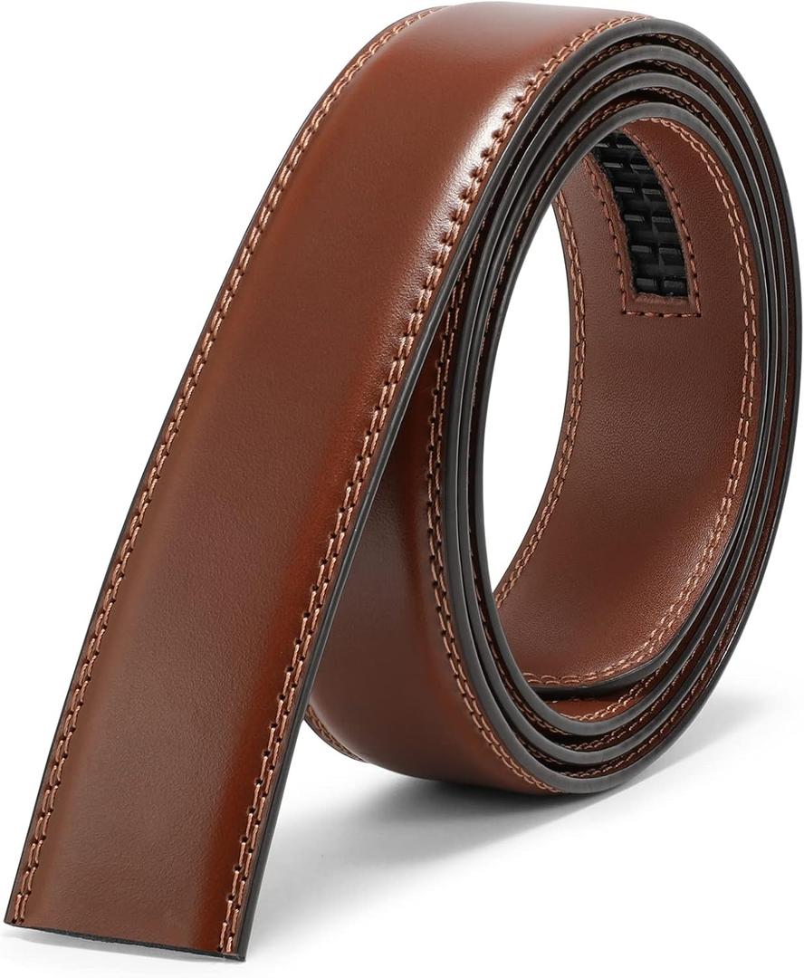 JASGOOD Ratchet Belt Replacement Strap 1 1/8", Leather Belt Strap for 35MM Slide Click Buckle (Suit Pant Size 28"-44")