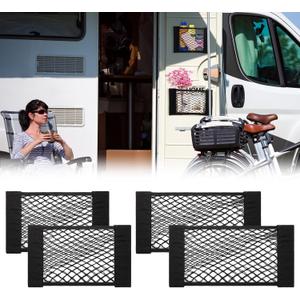 PIFOOG 4Pcs Universal Car Storage Net Pockets Stretchable Automotive Mesh Pouch Nets Bag Organizer Stickers Netting for Auto SUV Trunk Back Seat RV Camper (15.7" x 9.8" and 19.7" x 9.8")