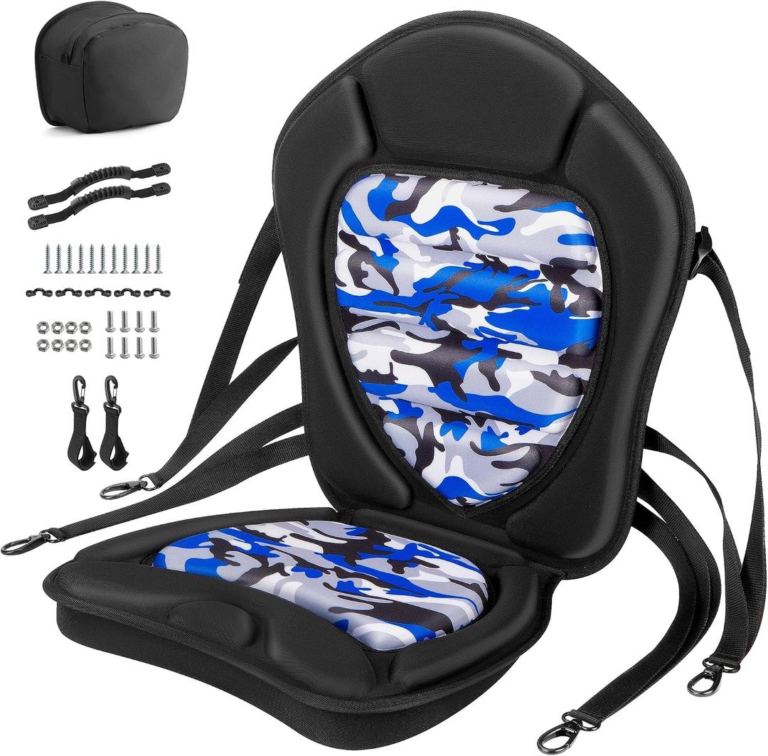 Extra Thick Kayak Seat with Back Support, Hard Support Kayak Replacement Seat Paddle Board Seat with Storage Bag for Sit-On-Top Kayaks, Canoe, SUP (Blue)