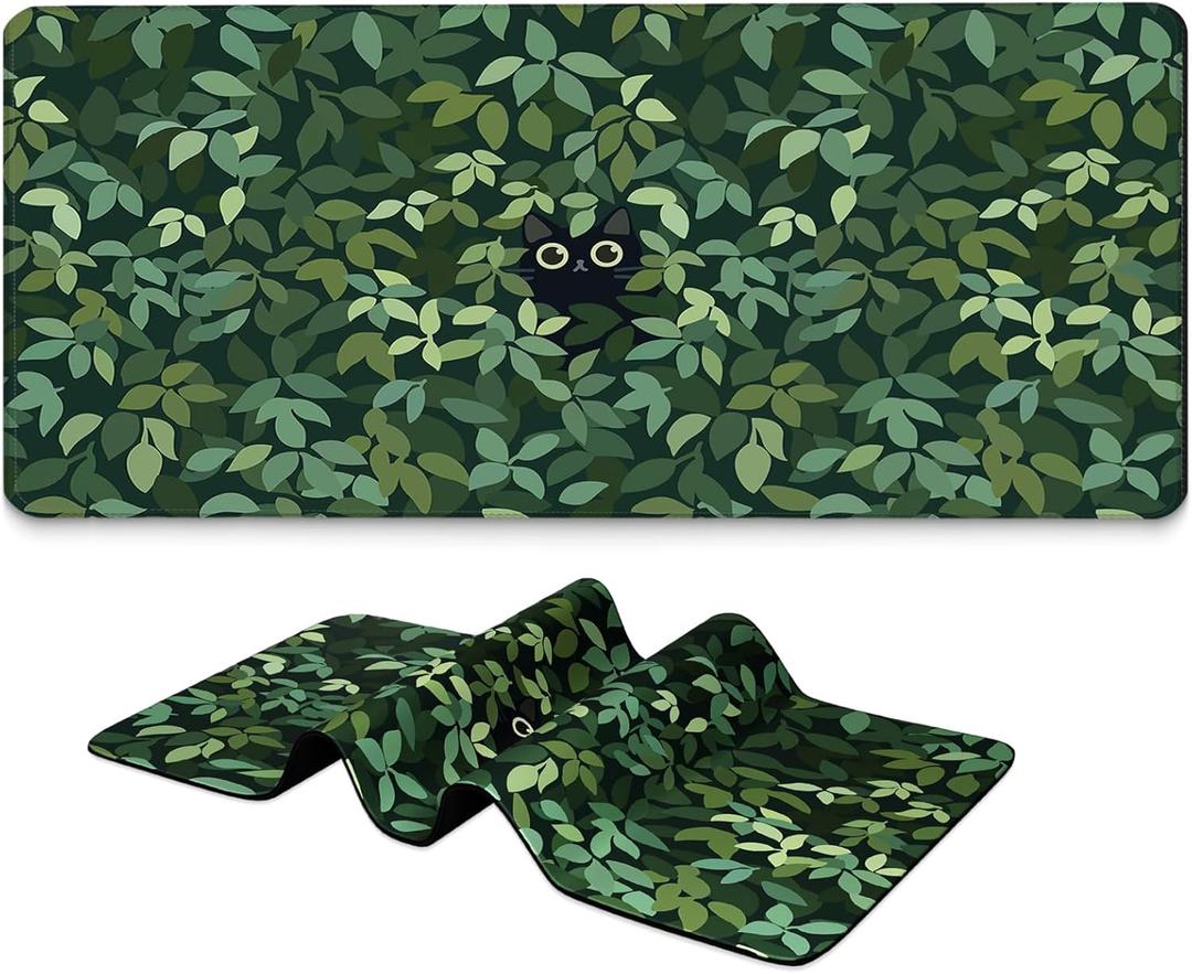 Long Gaming Mouse Pad 31.5 x 11.8 inches, Extended Anime Mousepad, Large Mouse Mat with Non-Slip Base, Full Keyboard Mat with Stitched Edges for Gaming and Office (Cute Cat)