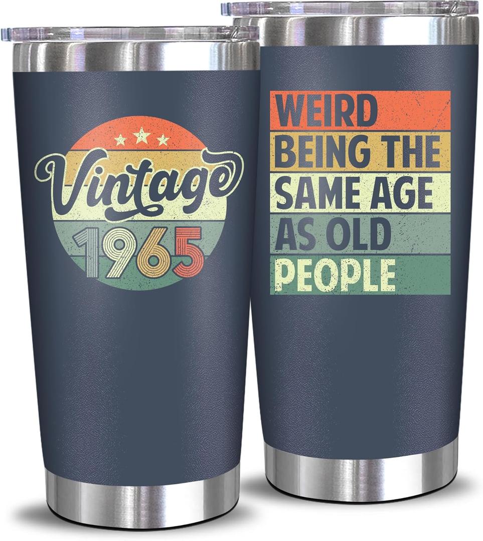 NewEleven 60th Birthday Gifts For Men Women - 1965 60th Birthday Decorations For Him Her - Turning 60 Year Old Gifts For Man, Woman, Mom, Dad, Wife, Husband - 20 Oz Tumbler (Vintage 1965 Navy)