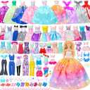 70 Pcs Doll Clothes and Accessories,2 Wedding Gown 6 Fashion Dresses 2 Set Casual Outfits 1 Top 1 Pant Bikini 1 Swimsuit,20 Hanger 10 Shoe 27 Accessories Toys for Girls Kids Birthday Gift