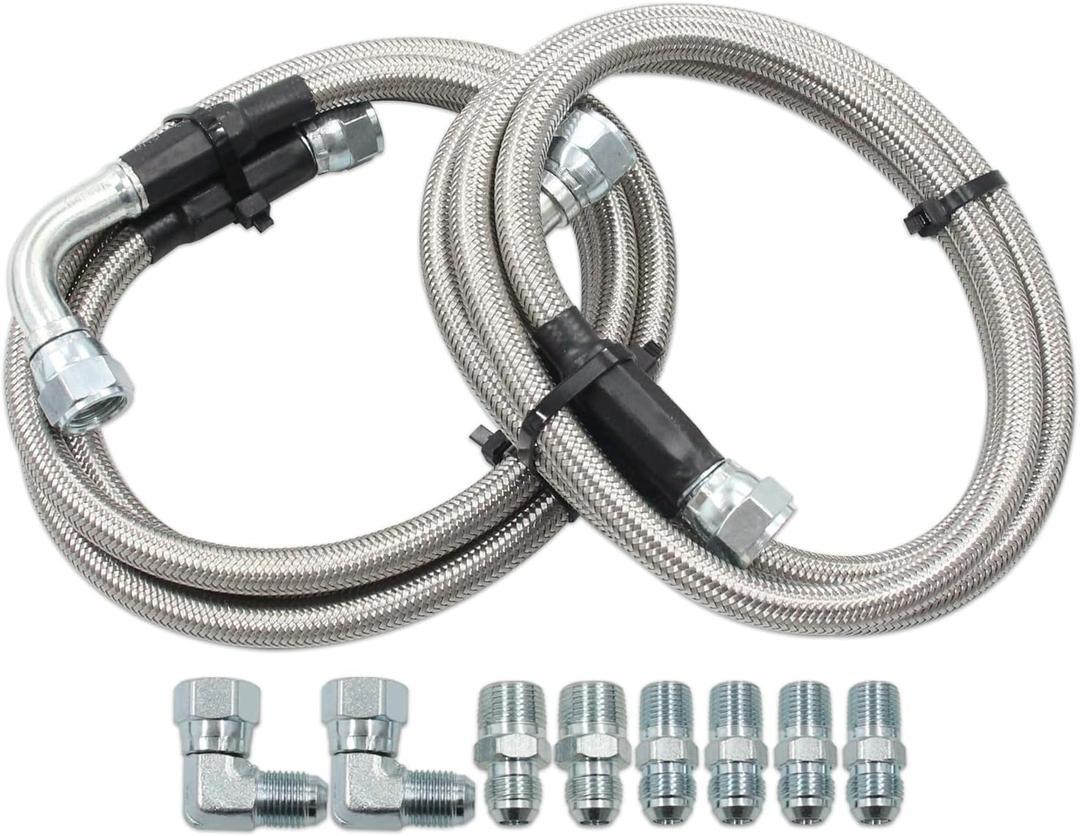 6AN 52" Stainless Steel Braided Transmission Cooler Hose Kit | Fit for GM Chevy Ford GMC Buick Cadillac Cars and Trucks, Replace 700R4/ TH350/ TH400/ NP - 700RTL