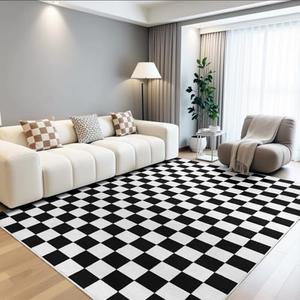 Terrug Black and White Checkered Rug for Living Room, 5x7 Area Rugs Washable with Non Slip for Bedroom, Soft Low Pile Stain Resistance Retro Carpet for Dorm Kids Room