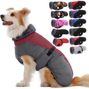 IECOii Dog Coat for Large Dogs, Reflective & Adjustable Turtleneck Jacket with Buckle, Thermal Fleece Lined Dog Snowsuit for Cold Weather - Soft Dogs Winter Coat Windproof Warm Vest, Burgundy, L (Large(Chest:20.9-24.4 in))