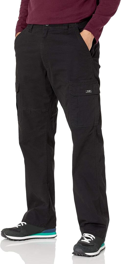 Wrangler Authentics Mens Relaxed Fit Stretch Cargo Pant (40W x 34L, Black)