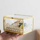 Glass Jewelry Box, Vintage Small Gold Keepsake Box Organizer Box Vanity Lidded Box Home Decor Accent Decorative Box for Storage Trinket Rings Bracelet 1