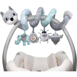 Car Seat Toys for Babies 0-6 Months Boys Girls Newborn Toys Stroller Toy, Carseat Toys Hanging Baby Infant Toy 0-3 Months for Carseat Stroller Crib with Music Rattle, Baby Gift for 0 3 6 9 12 Months (Gray)