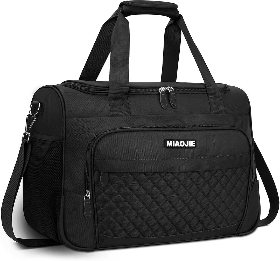 Travel Duffle Bag for Women, Underseat Carry On luggage Bag Foldable Overnight Weekender Hospital Bag Lightweight Airplanes Personal Item Travel Tote Bag for Women Birthday Gifts, 18IN Black