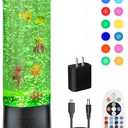 Desktop Sensory Bubble Tube Lamp with Artificial Fish - Autism Anxiety Relief Night Light, Color Changing Bubble Tube for Relaxation - Aquarium Mood Light Gift for Kids Adults, Home Office Decor