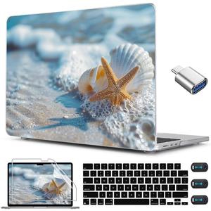 CISSOOK Compatible with MacBook Air 13.6 inch Case 2026 2025 2024 2022 Release M5 A3449 M4 A3240 M3 A3113 M2 A2681, Plastic Hard Shell Protective Case with Keyboard Cover Screen Protector, Beach&Shell