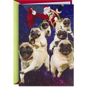 Hallmark Musical Christmas Card for Family (Santa and Flying Pugs)