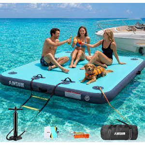 Inflatable Floating Dock for Water Activities, 10FT Water Mat With Non-Slip Surface, Load Capacity 450–900 lbs, Capacity for 3-8 People, Water Platform for Lake, Pool, Beach & Ocean