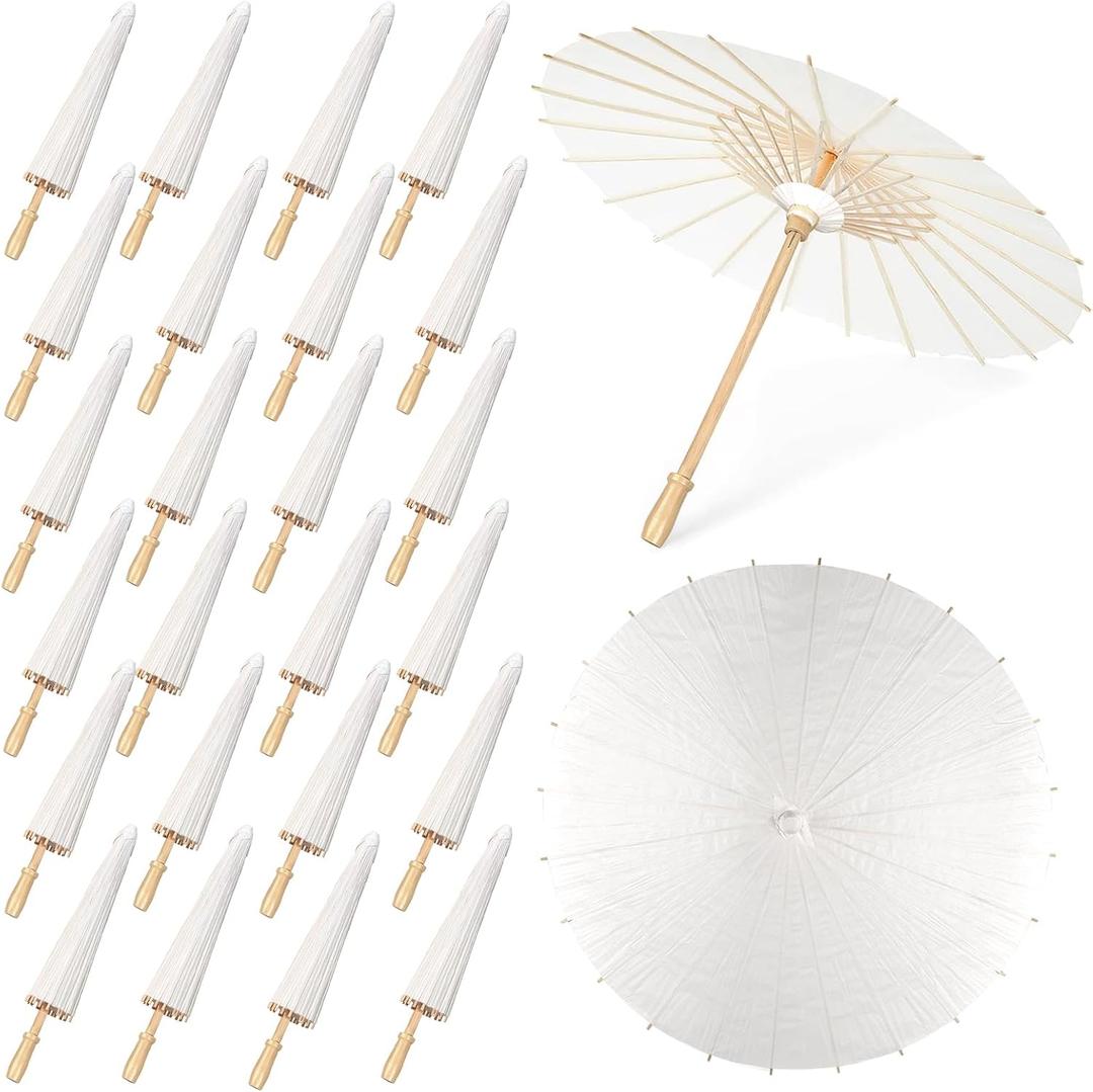 MOTOTO 60 Pieces 33 Inches White Paper Umbrellas Parasol Chinese Japanese Oiled Paper Umbrellas Decorative DIY Painting Parasol for Wedding Bridal Party Decor