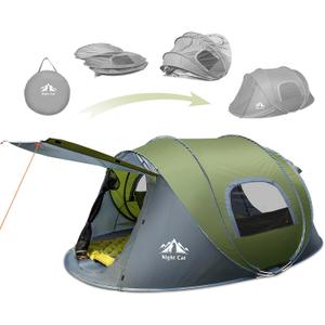 Night Cat Pop-up Camping Tent: 2 Person Tent Waterproof Instant Easy Setup Family Tent (2 Persons (9.5x6.6x4 ft), Dark Green)