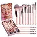 BS-MALL Makeup Brushes Foundation Powder Concealers Eye Shadows Makeup Set with LED light Mirror 14 Pcs Mini Makeup Brushes (APINK)