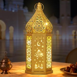 Lifnatty Gold Ramadan Lantern Decorations, Intricate HollowOut Islamic Moon Star Design, BatteryOperated Eid Mubarak Decorative Lamp, Perfect for Ramadan Decorations for Home Party Table Windows