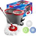 SIMPLI-MAGIC 79349 Spin Mop Cleaning System with 3 Microfiber Mop Heads, Red/GRAY,Red/Black
