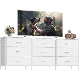SONGMICS BELLAH Collection - Dresser for Bedroom, TV Stand for TVs Up to 70 Inches, Chest of Drawers for Living Room, Closet, Steel, 9 Drawers, Modern, Cloud White ULGS233WH02S