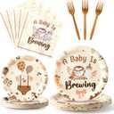 K1tpde Coffee Baby Shower Tableware - 96PCS A Baby Is Brewing Theme Party Tableware Set Included Paper Plates Napkins and Forks, Baby In Bloom Birthday Decoration for Pregnancy Party Supplies,24 guest