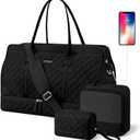 ETRONIK Weekender Overnight Bag for Women, Large Travel Duffle Bag with Shoe Compartment & Wet Pocket, Carry On Tote Bag Gym Duffel Bag with Toiletry Bag for Hospital 3 Pcs Set, XL Size, Dark Black