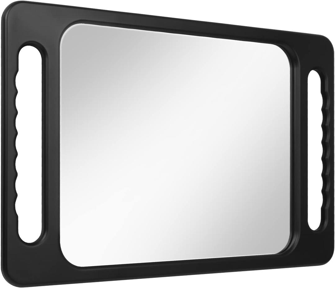 Drop-Proof Hand Mirror with Double Handle, Large Rectangular Hand held Mirror -(16"x10") Largehand Mirrors with Handle for Salons and Beauty Salons, Light Hair(Black)