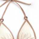 WDIRARA Women's 2 Piece Swimsuit Contrast Trim Halter Triangle Bikini Set Knitted Tie Side Bathing Suit (Beige, M)