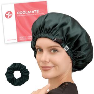 CoolMate Adjustable Satin Silk Bonnet for Sleeping Women, Tie Double Lined Silk Bonnet for Women Long Hair (Moss Green & Black)