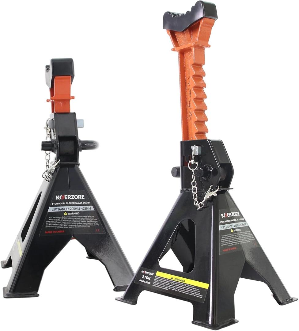 3 Ton Jack Stands, 1 Pair Heavy Duty Steel Car Jack Stands with Double Locking Pins, Adjustable Height for Cars, SUVs, Sedans and Vehicle Repair MaintenanceBlack