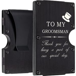 Awofer Aluminum Wallet for Groomsmen - Personalized Custom with Money Clip & Engraved Credit Card Holder - Black