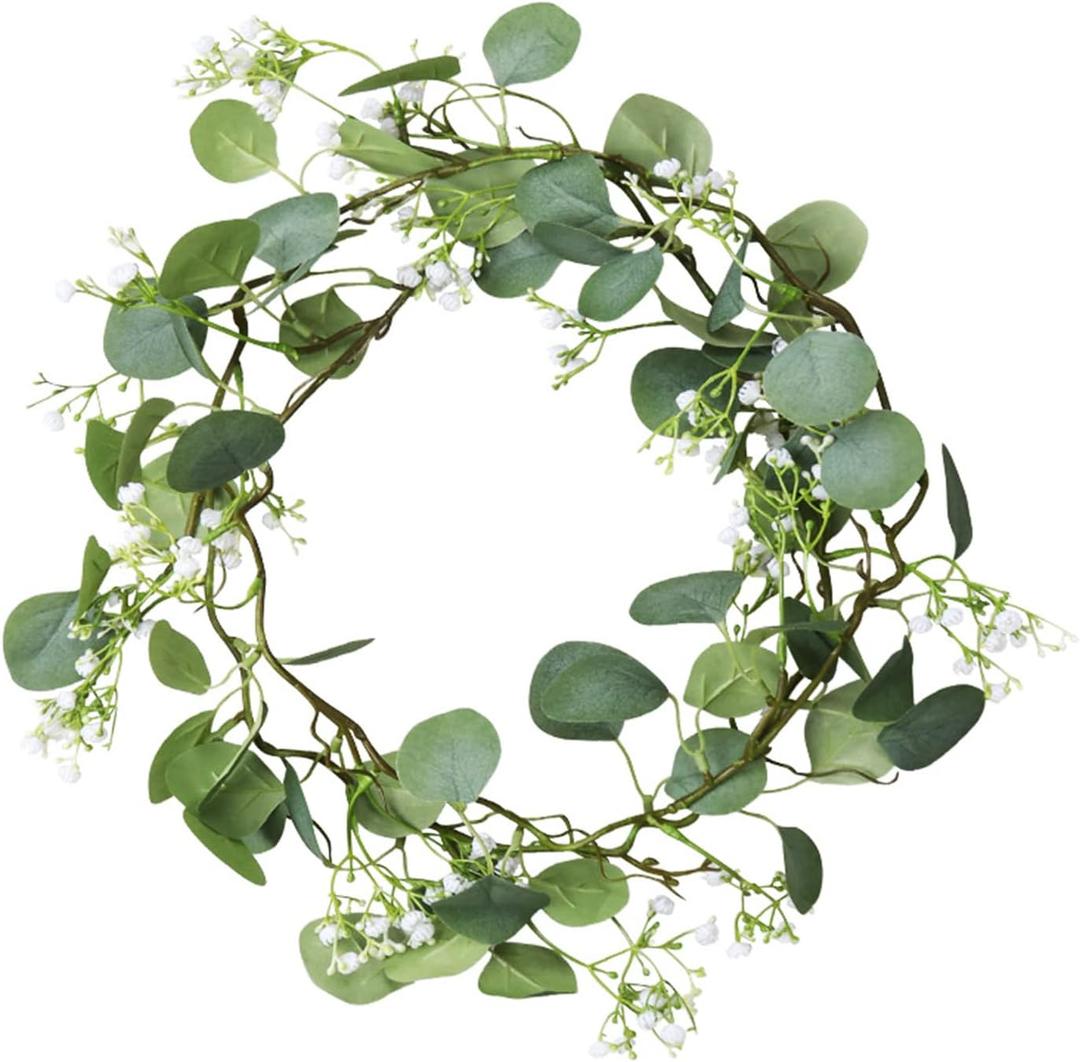 2 Pack Artificial Eucalyptus Garland with Baby Breath Flowers 5.57Ft Faux Gypsophila Vine Hanging for Wedding Arch Garden Porch