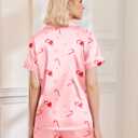 Ekouaer Womens Christmas Pajamas Silk Satin Sleepwear Holiday Matching Pjs Funny Short Sleeve Button Down Nightwear Set S-XXL (Pink, XXXL)