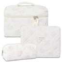 AMZMA Makeup Bag, 3 PCS Quilted Makeup Bag, Cute Floral Cotton Cosmetic Bag set, Coquette Makeup Pouch Large Travel Toiletry Bag