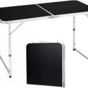 4.0 Ft Folding Portable Camping Table with Three Adjustable Heights, RV Tables for Inside a Camper, Outdoor, BBQ, Dining, Picnic, Cooking, Beach, Garden, Black