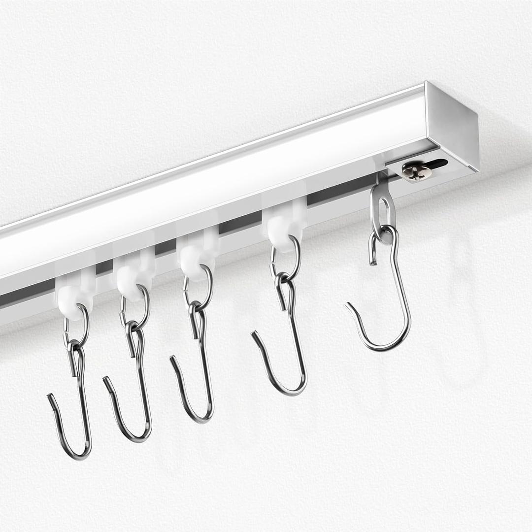 Ceiling Curtain Track, Curtain Track with Roller Hooks, 6ft  9ft Ceiling Mounted Rail Set for Room Divider, White