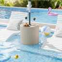 Diyfire Outdoor Umbrella Stand with Hole, Umbrella Side Table, Beige | 1.5 Inch Umbrella Hole, In Pool, Weighted Water Filled Bladder, Fluted Vertical Ribbed Design, All Weather Side Table Base 