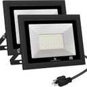 GLORIOUS-LITE LED Flood Lights Outdoor, 50W 5000LM Outside LED Work Light with Plug, 6000K Daylight White, IP66 Waterproof Portable Spot Security Lights for Garage, Yard, Garden, Playground(2 Pack)