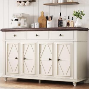 Farmhouse Buffet Cabinet with Storage, Sideboard Cabinet, Buffet Cabinet, Sideboard Buffet Cabinet with Storage, Large Wood Accent Storage Cabinet with Doors and Shelves for Entryway Living Room