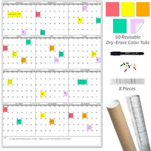 Large Dry Erase Wall Calendar - Blank Undated Yearly Wall Calendar - 38x26 Inches Whiteboard Premium Laminated Planner with 50 Reusable Color Tabs -12-Month Calendar Laminated Office Jumbo (Vertical), 26"x38"Yearly