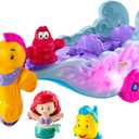 Fisher-Price Little People Toddler Toy Disney Princess Ariel's Light-Up Sea Carriage Musical Vehicle with 2 Figures for Ages 18+ Months