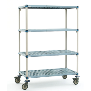 MetroMax Q 4-Shelf Industrial Plastic Shelving Mobile Cart, Open Grid Shelves, 18x42